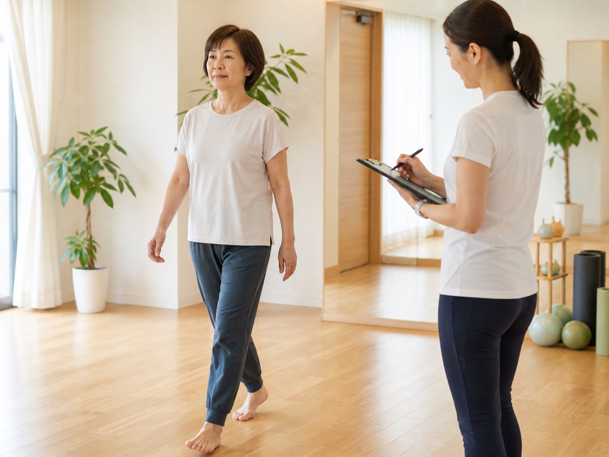 歩き方のクセを確認している様子