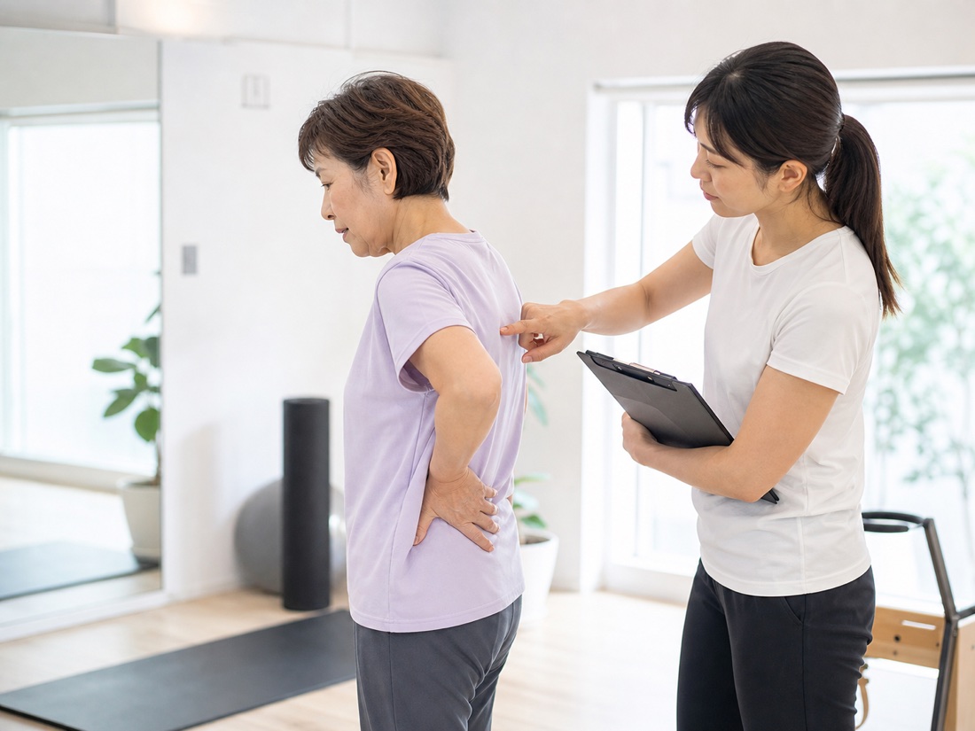 腰・股関節・膝の不安を確認しているイメージ